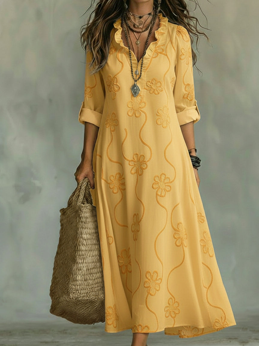 Women's Floral Ruffle Neck Dress | Maxi