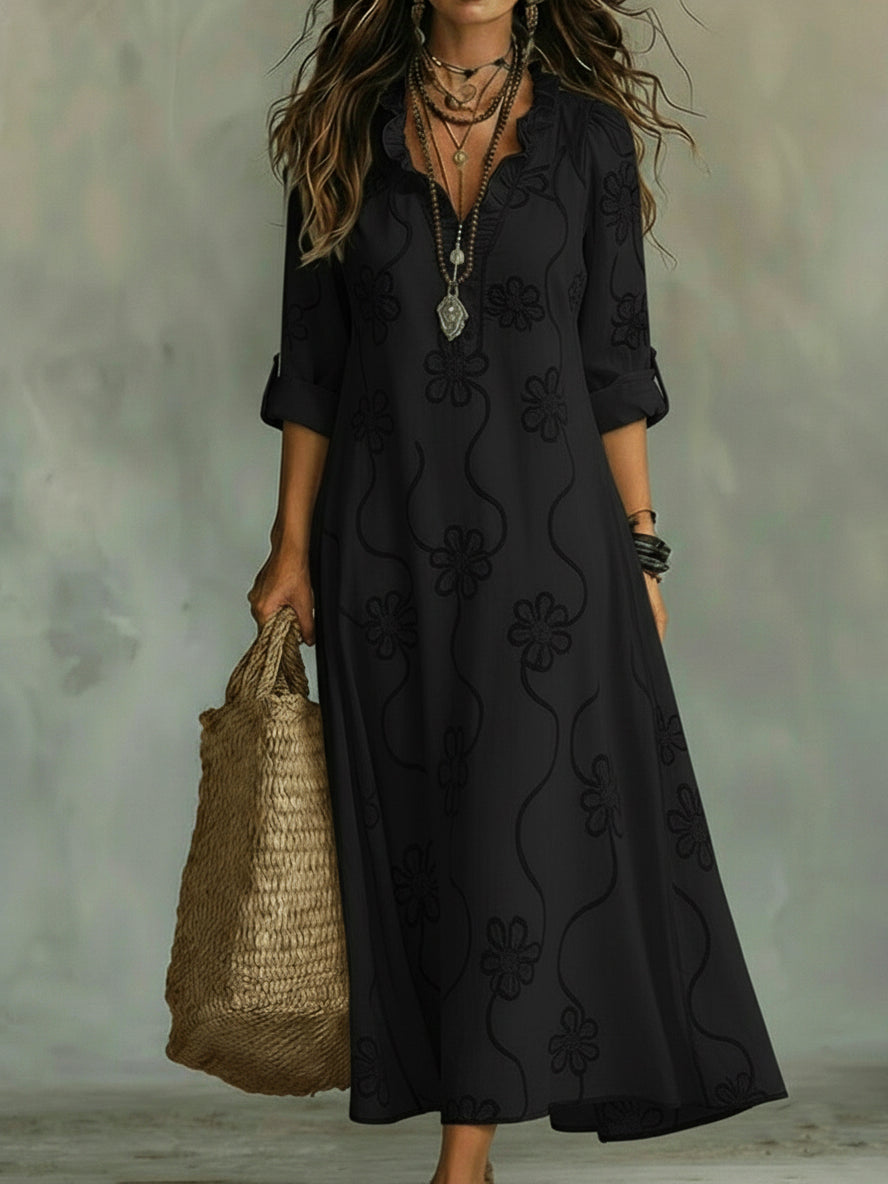 Women's Floral Ruffle Neck Dress | Maxi