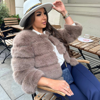 Women's Fluffy Panelled Jacket | Cropped