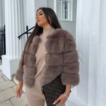 Women's Fluffy Panelled Jacket | Cropped