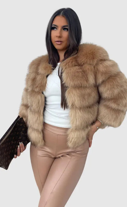 Women's Fluffy Panelled Jacket | Cropped