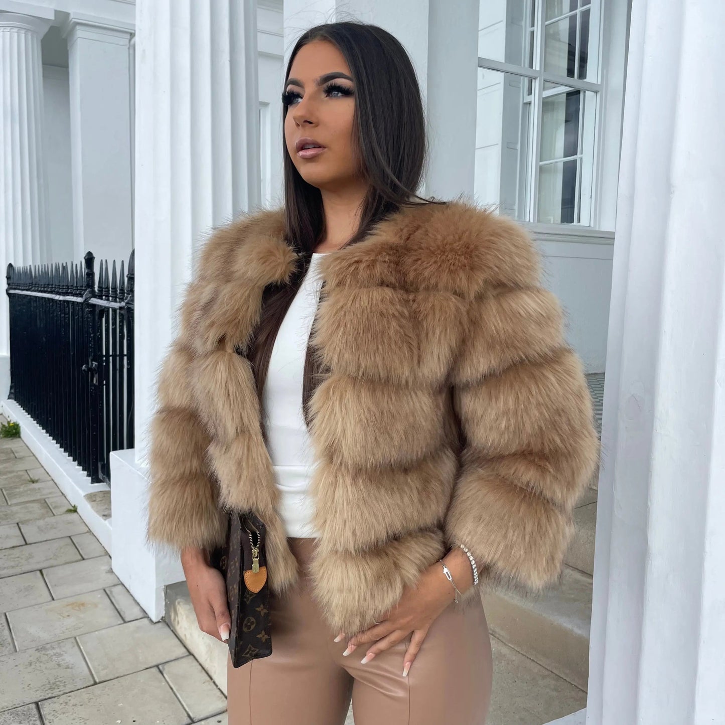Women's Fluffy Panelled Jacket | Cropped