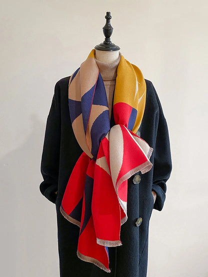 Women's Geometric Fringed Scarf | Oversized