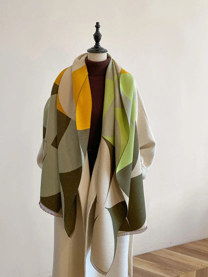 Women's Geometric Fringed Scarf | Oversized