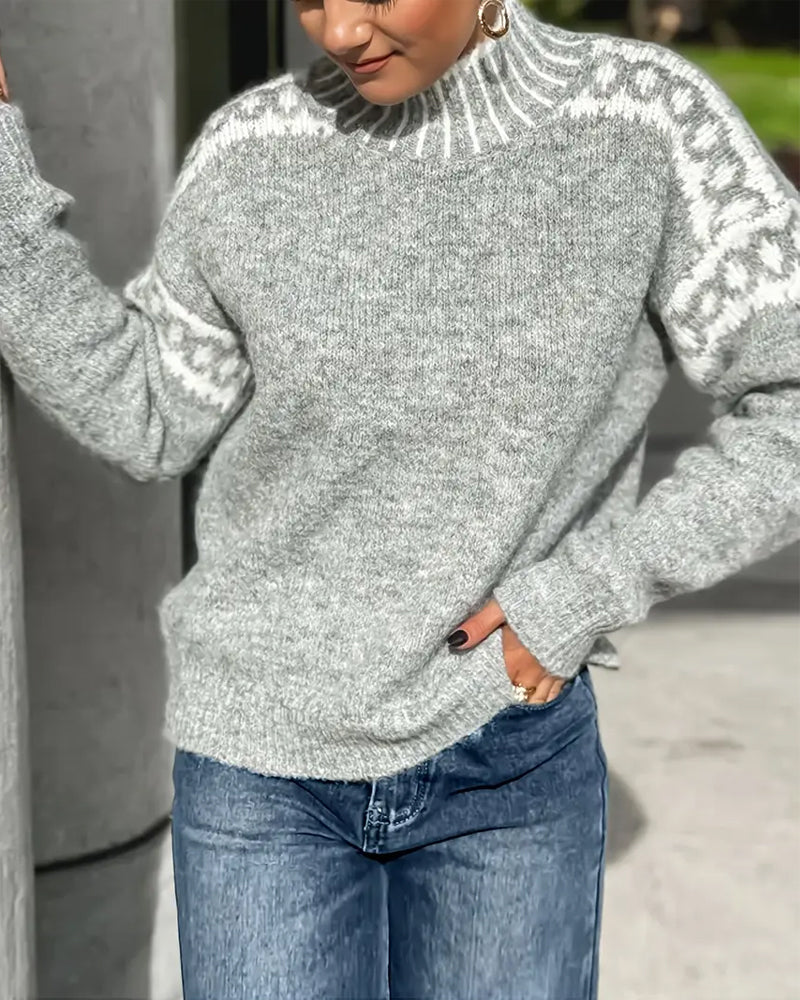 Women's High Neck Patterned Jumper | Relaxed