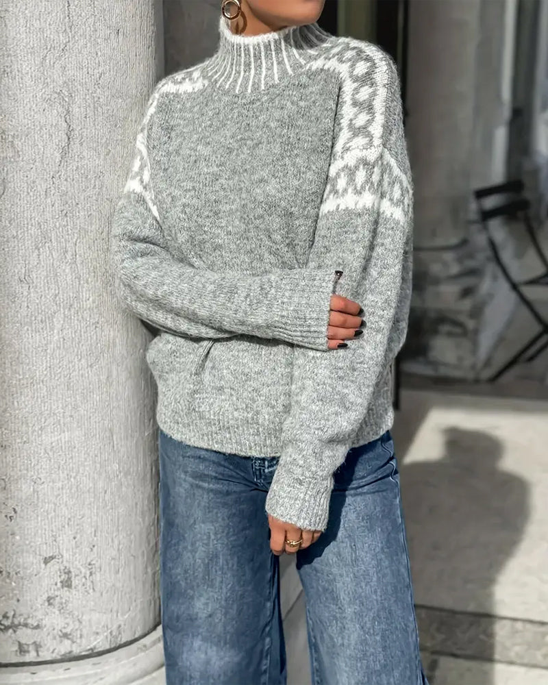 Women's High Neck Patterned Jumper | Relaxed