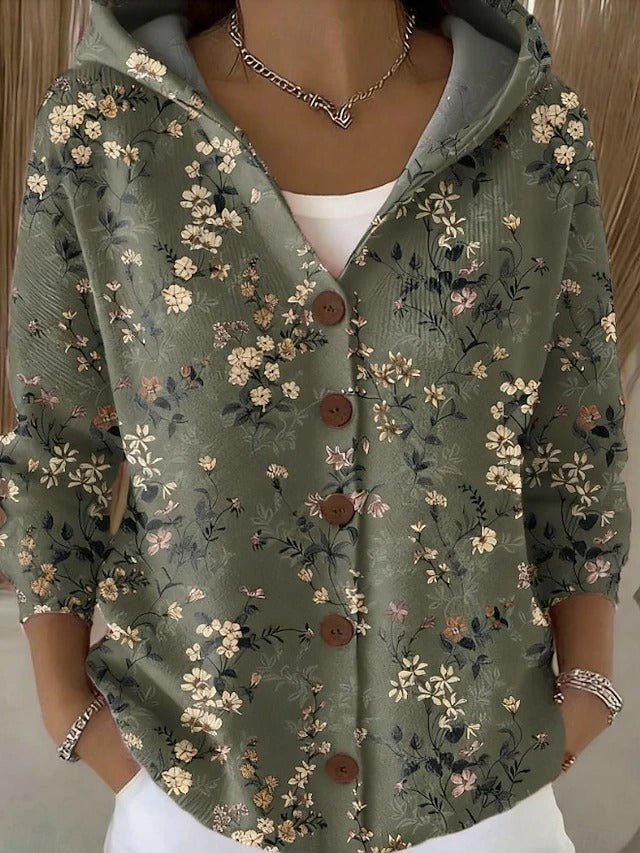 Women's Hooded Button-Front Cardigan | Colourful Print