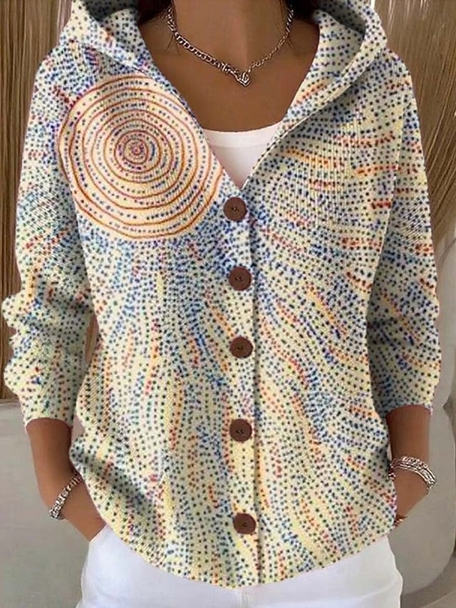 Women's Hooded Button-Front Cardigan | Colourful Print