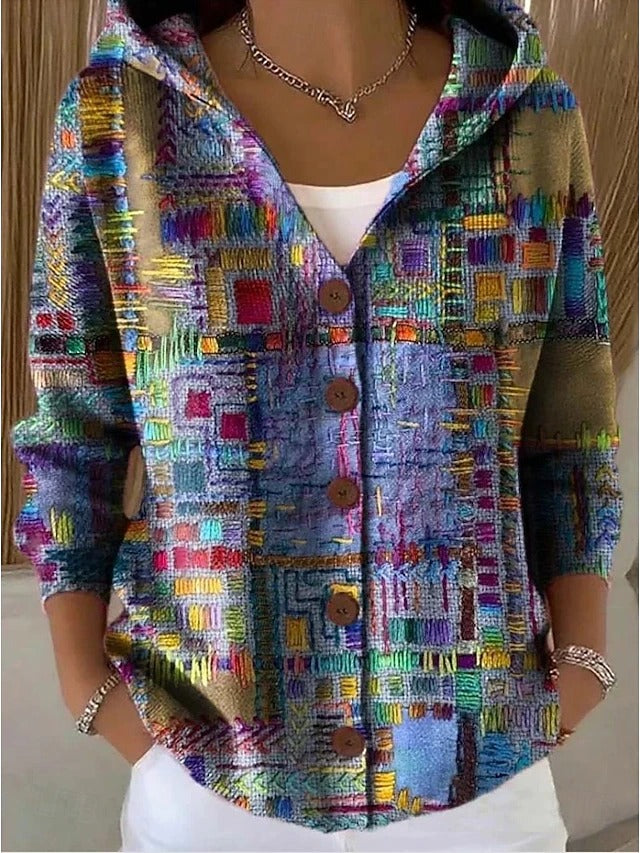 Women's Hooded Button-Front Cardigan | Colourful Print