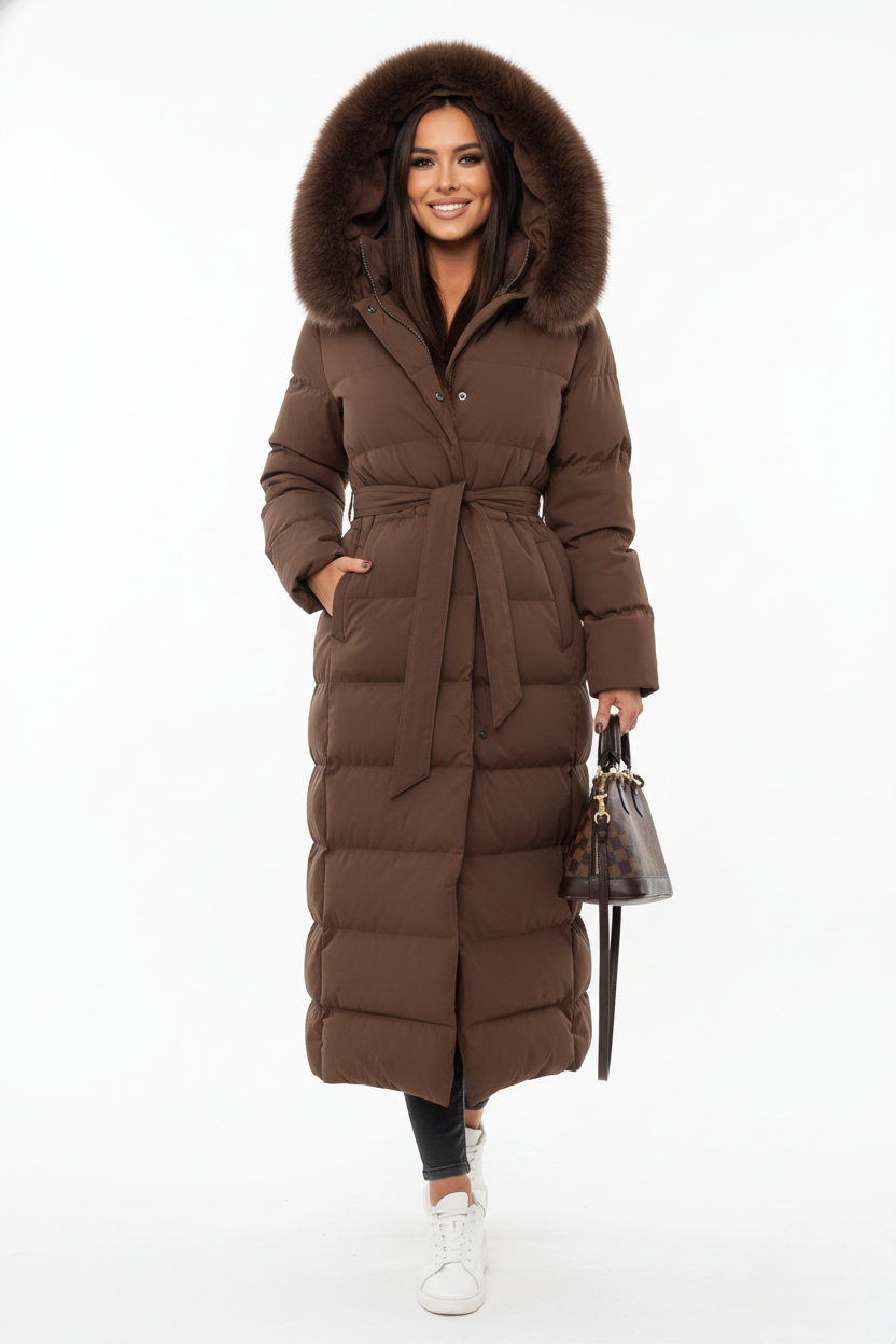 Violet | Belted Hooded Longline Padded Coat