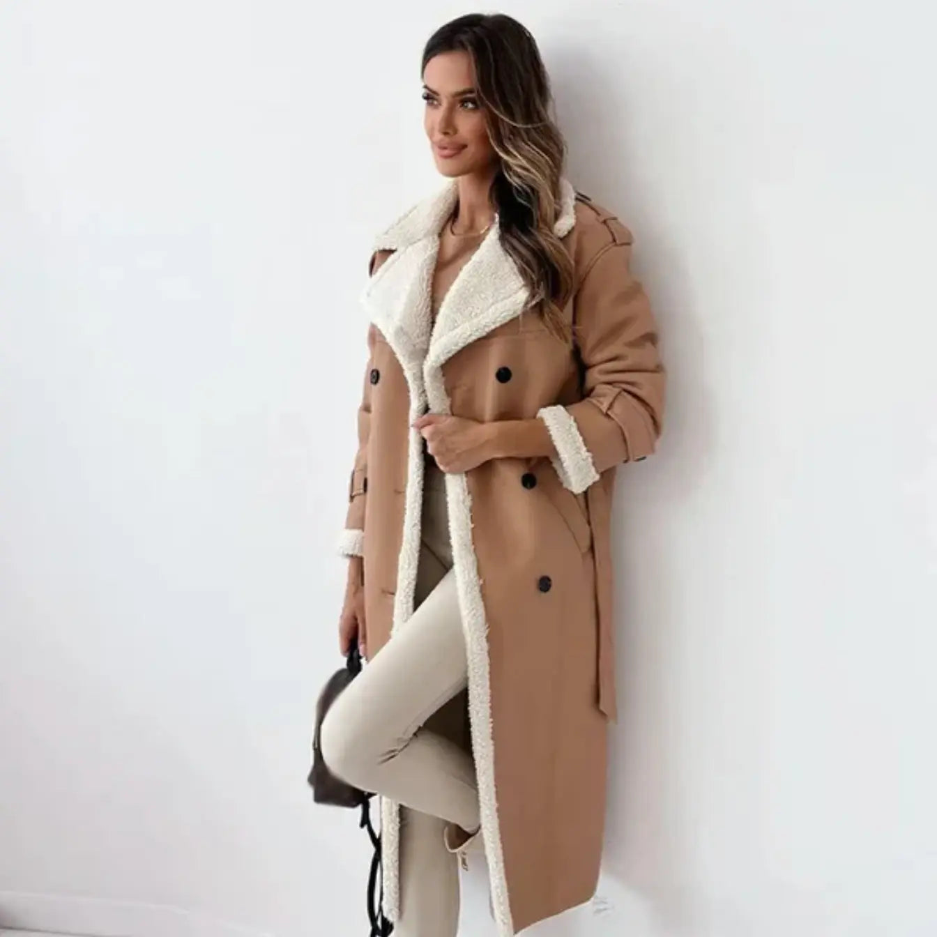 Women's Longline Trim Coat | Belted