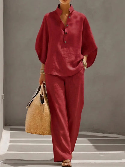 Women's Loungewear Button-Front Top | Wide Leg