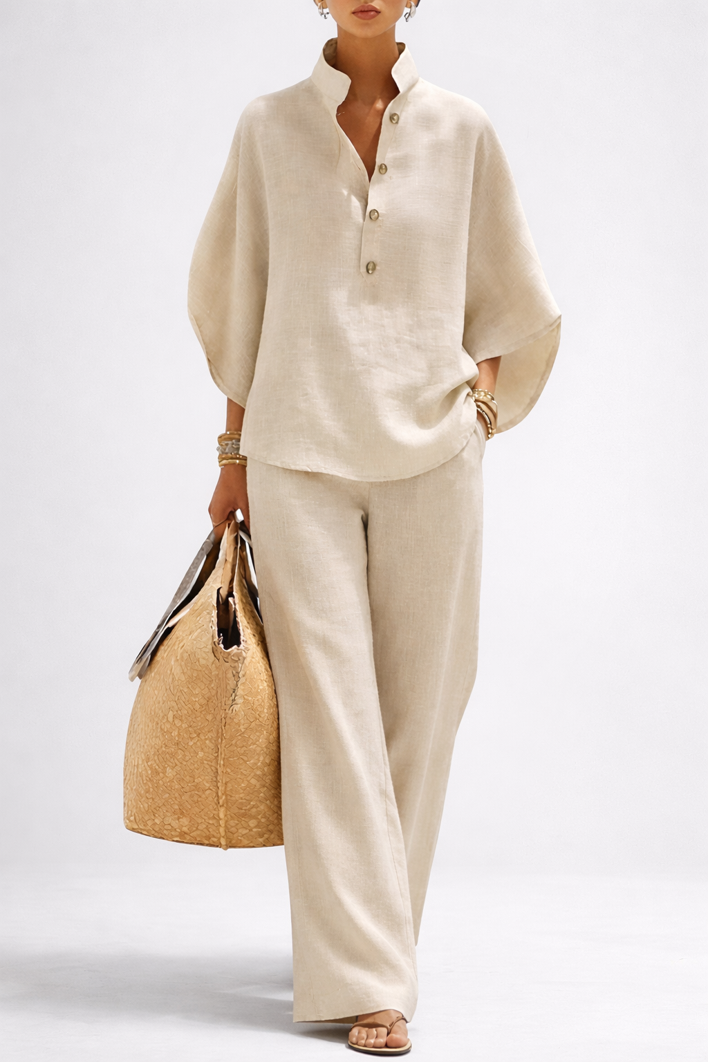 Women's Loungewear Button-Front Top | Wide Leg