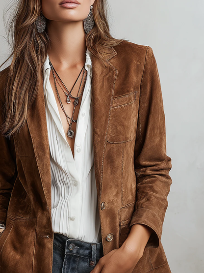 Women's Notched Lapel Buttoned Jacket | Patch Pockets