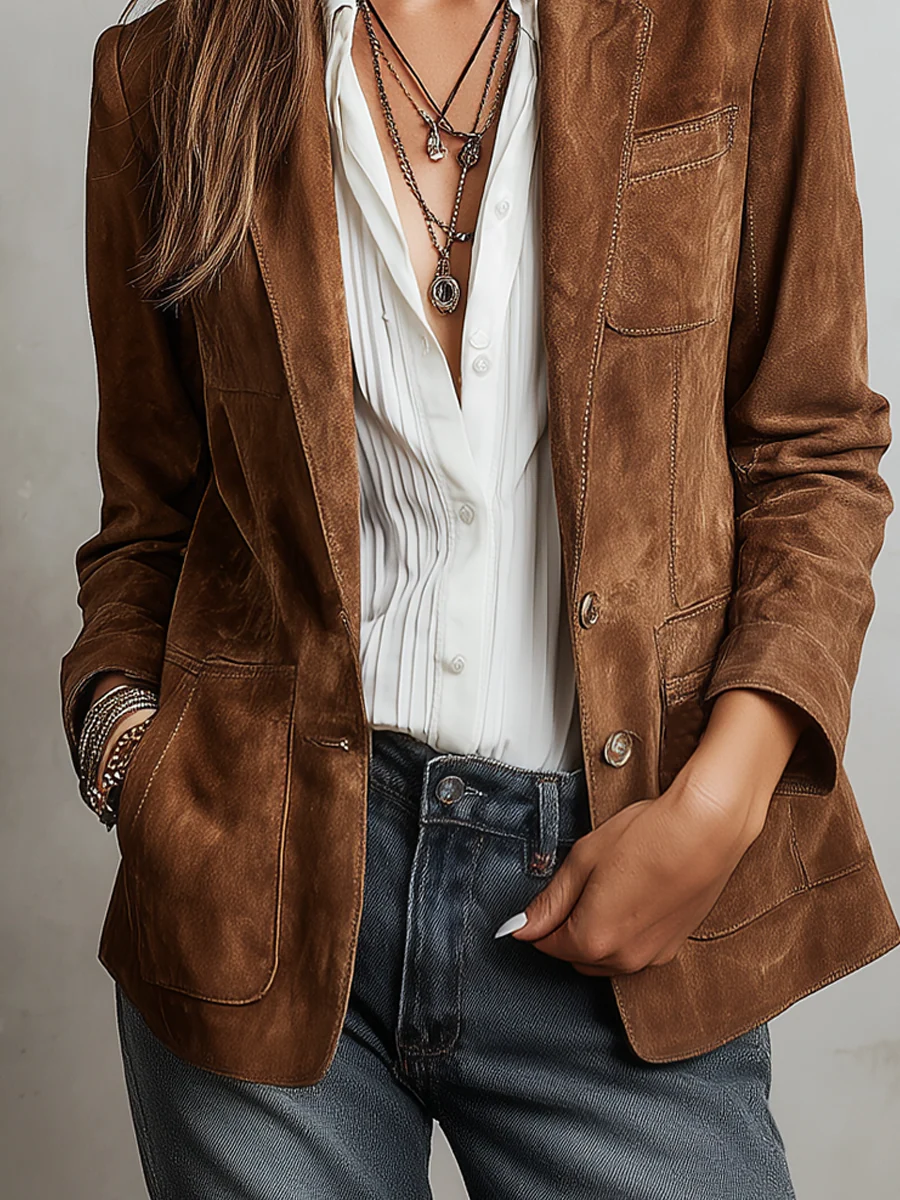 Women's Notched Lapel Buttoned Jacket | Patch Pockets