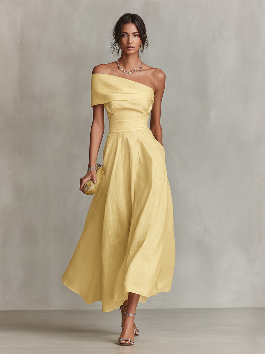 Women's One-Shoulder Fitted Waist Dress | Midi
