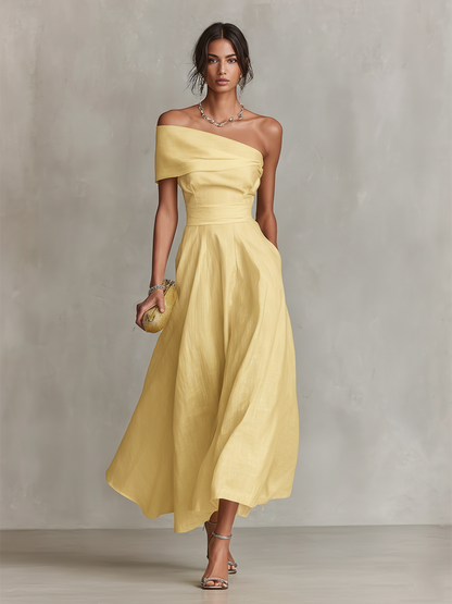 Women's One-Shoulder Fitted Waist Dress | Midi