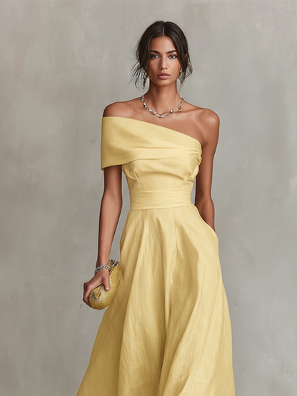 Women's One-Shoulder Fitted Waist Dress | Midi