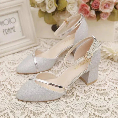 Women's Pointed Toe Ankle Strap Heels | Block Heel