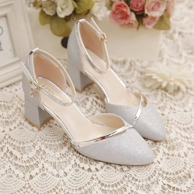 Women's Pointed Toe Ankle Strap Heels | Block Heel