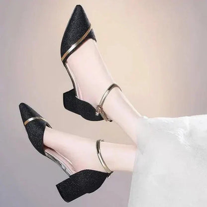Women's Pointed Toe Ankle Strap Heels | Block Heel