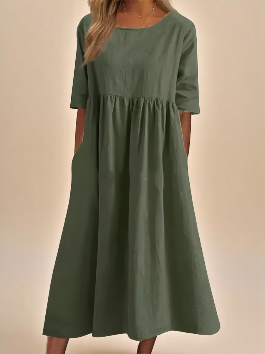 Women's Round Neck Pocket Dress | Midi
