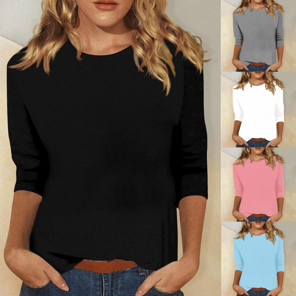 Ada | Three-Quarter Sleeve Round Neck T-Shirt