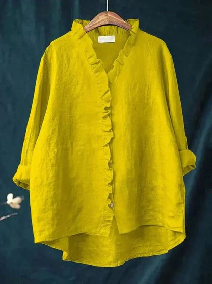 Women's Ruffled V-Neck Blouse | Long Sleeve