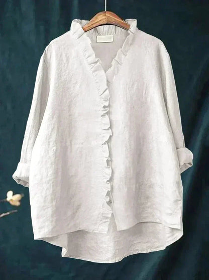 Women's Ruffled V-Neck Blouse | Long Sleeve