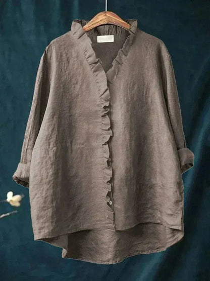 Women's Ruffled V-Neck Blouse | Long Sleeve