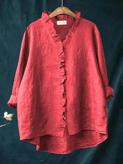 Women's Ruffled V-Neck Blouse | Long Sleeve