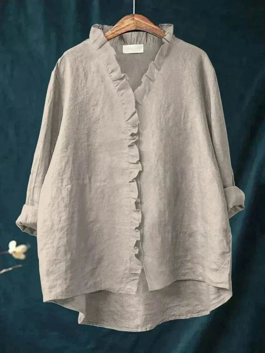 Women's Ruffled V-Neck Blouse | Long Sleeve