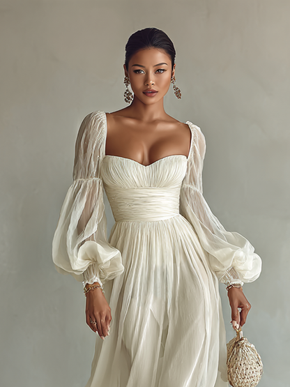 Women's Square Neck Puff Sleeve Dress | Maxi