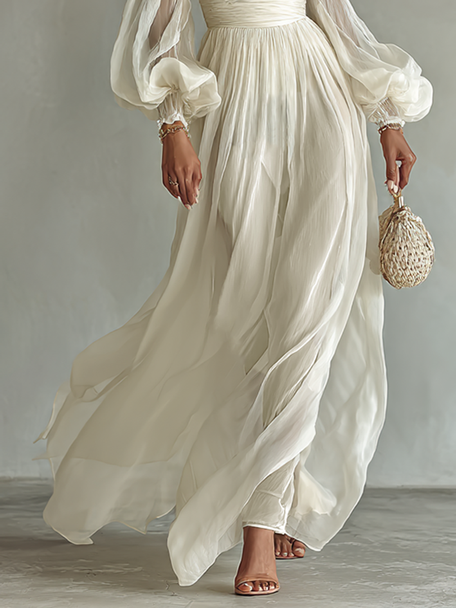 Women's Square Neck Puff Sleeve Dress | Maxi