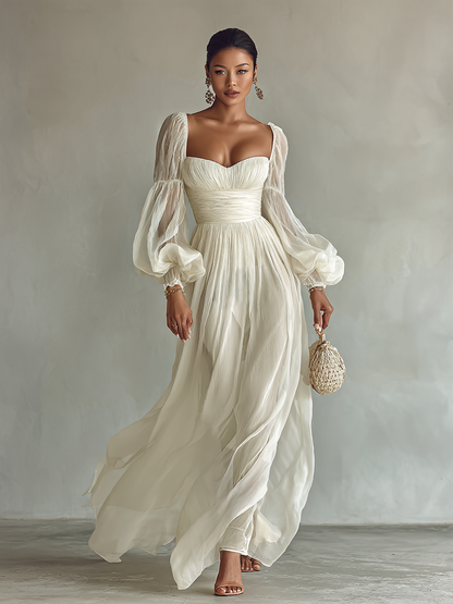 Women's Square Neck Puff Sleeve Dress | Maxi