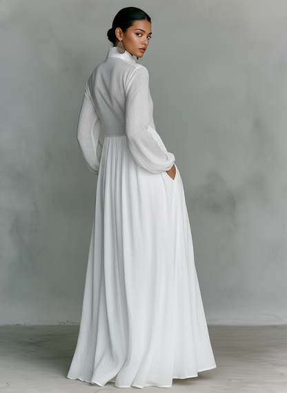 Women's Stand Collar Shirt Dress | Maxi