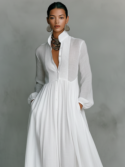 Women's Stand Collar Shirt Dress | Maxi