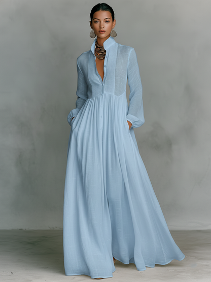 Women's Stand Collar Shirt Dress | Maxi
