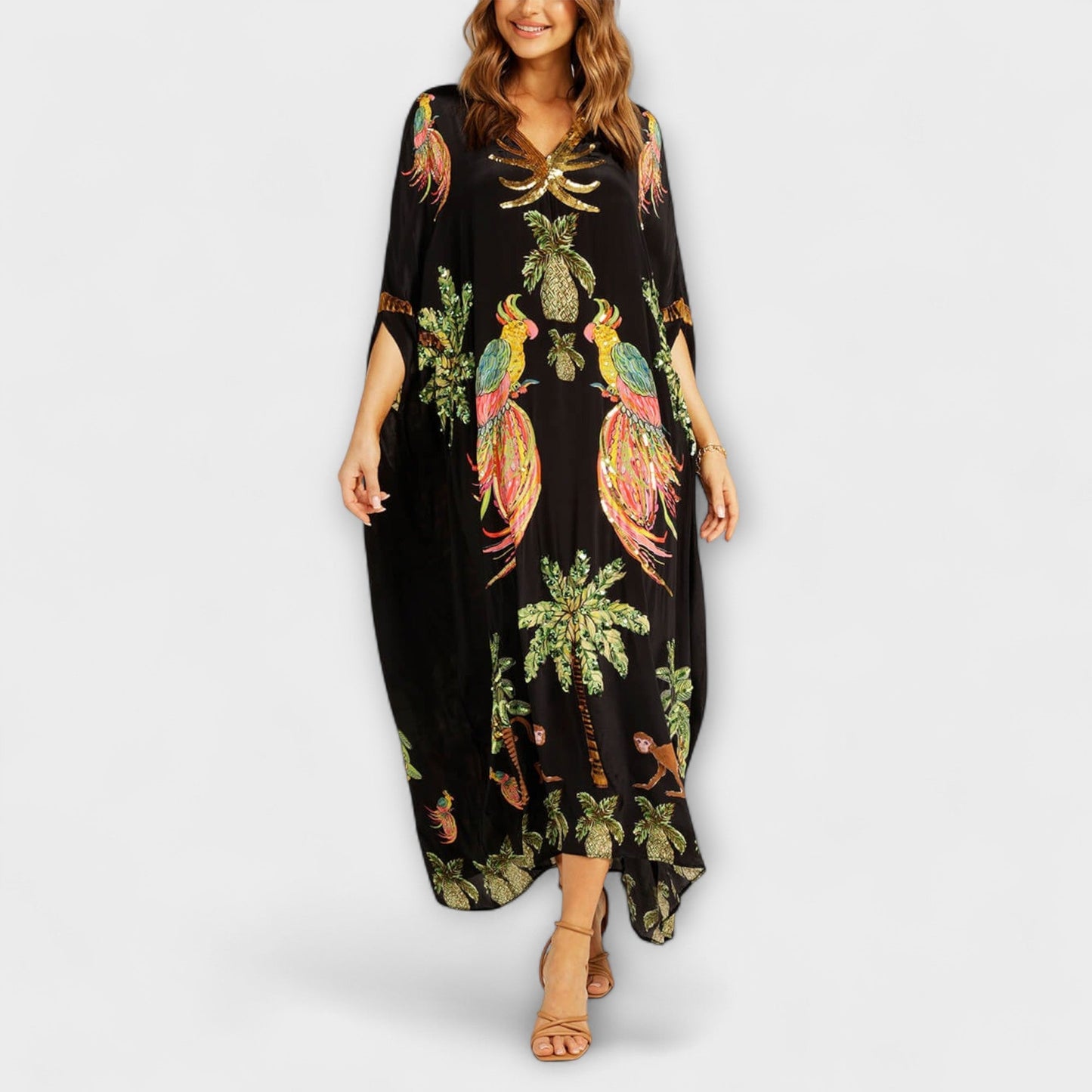 Women's Tropical Print Kaftan Dress | Maxi
