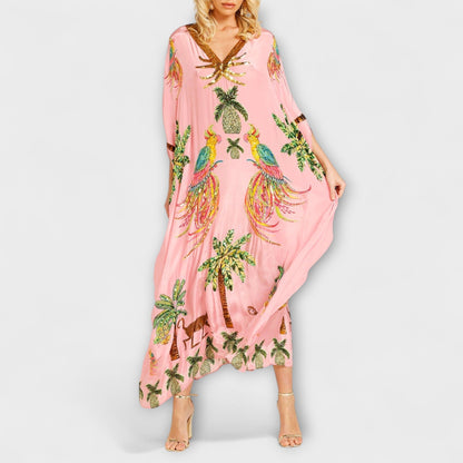 Women's Tropical Print Kaftan Dress | Maxi