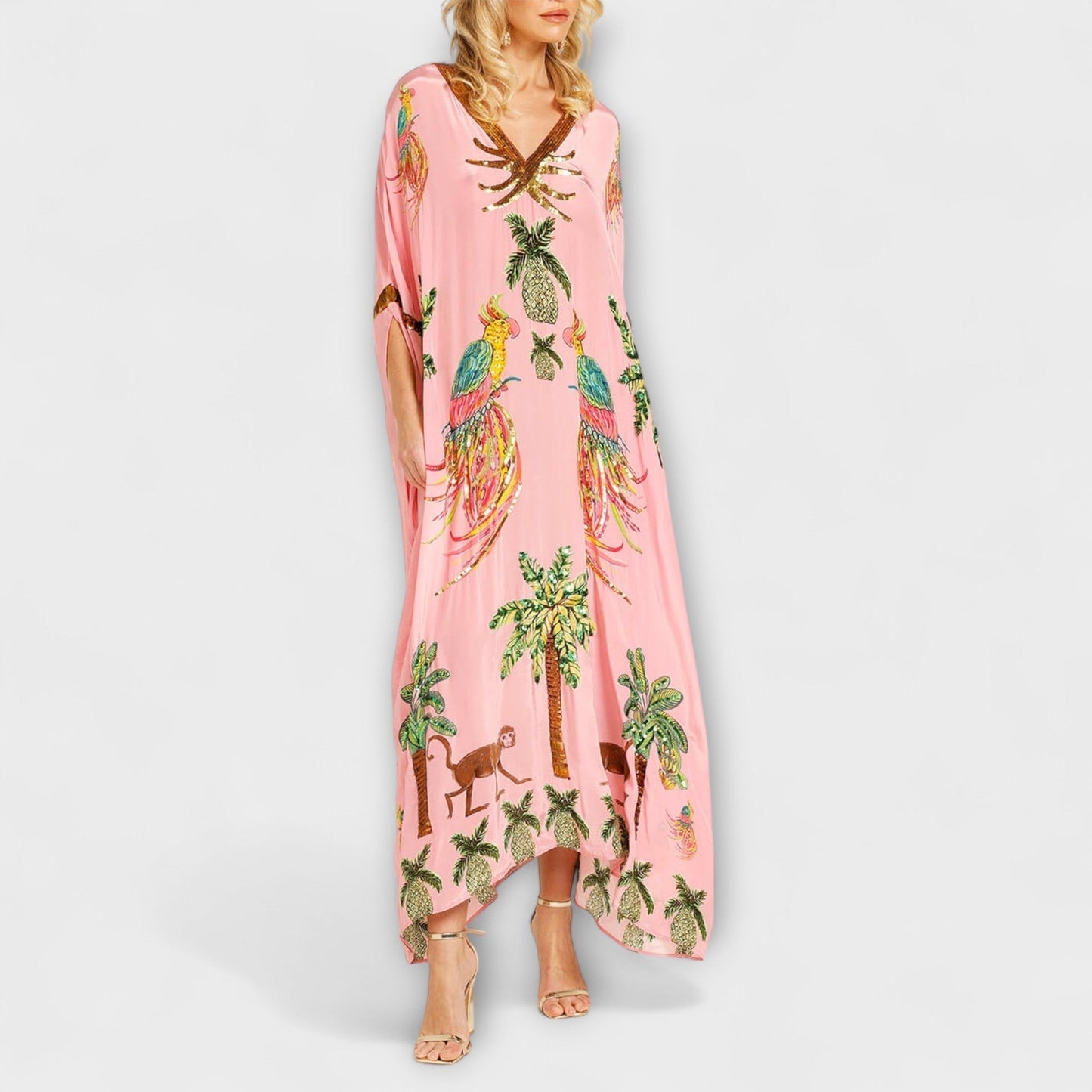 Women's Tropical Print Kaftan Dress | Maxi