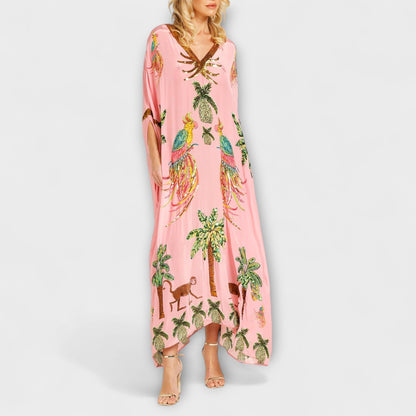 Women's Tropical Print Kaftan Dress | Maxi