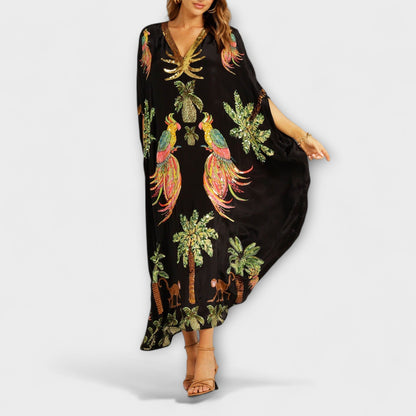 Women's Tropical Print Kaftan Dress | Maxi